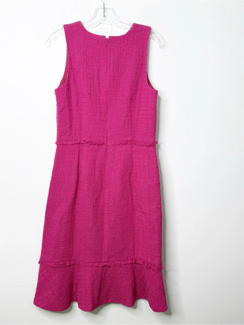 J. CREW | Pink Fluted hem A-line Dress in Textured Cotton Tweed Sz. 8 Tall